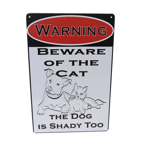 Retro 'Beware of Cat' tin sign, vibrant design, 30cm x 20cm, perfect for cat lovers and quirky decor.