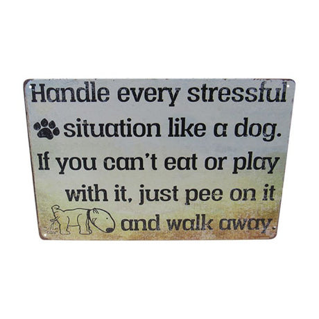 30cm retro tin sign featuring a playful dog design, perfect for dog lovers' home decor and conversation starters.