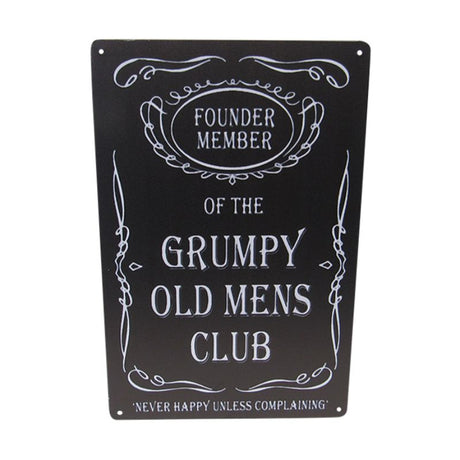 Humorous 30cm Grumpy Men tin art sign, perfect for quirky retro decor and easy to display in any space.