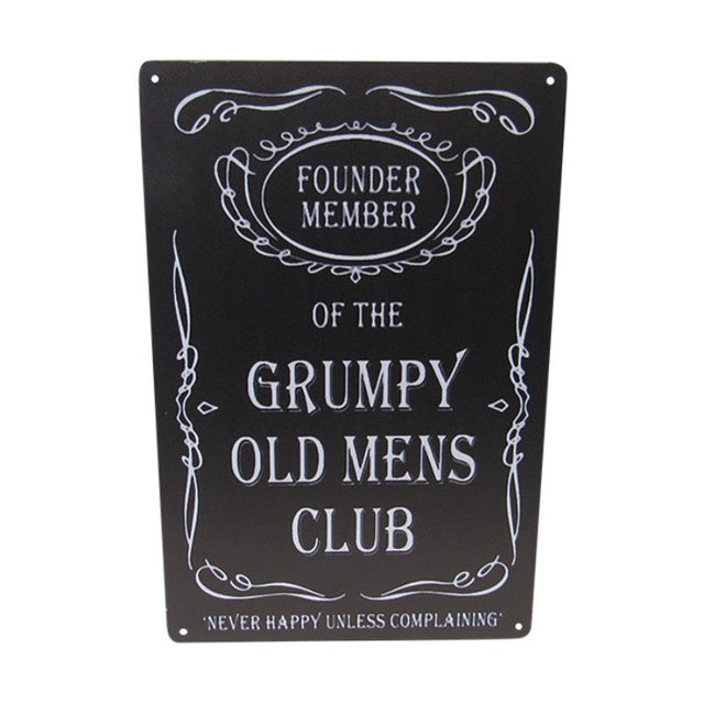 Humorous 30cm Grumpy Men tin art sign, perfect for quirky retro decor and easy to display in any space.
