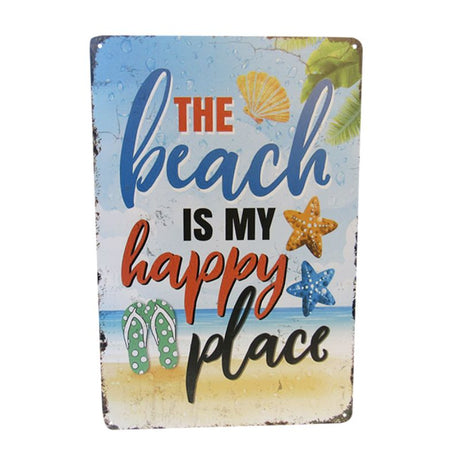 Retro-inspired tin art sign measuring 30cm x 20cm, featuring the uplifting phrase 'Happy Place' for cheerful decor.