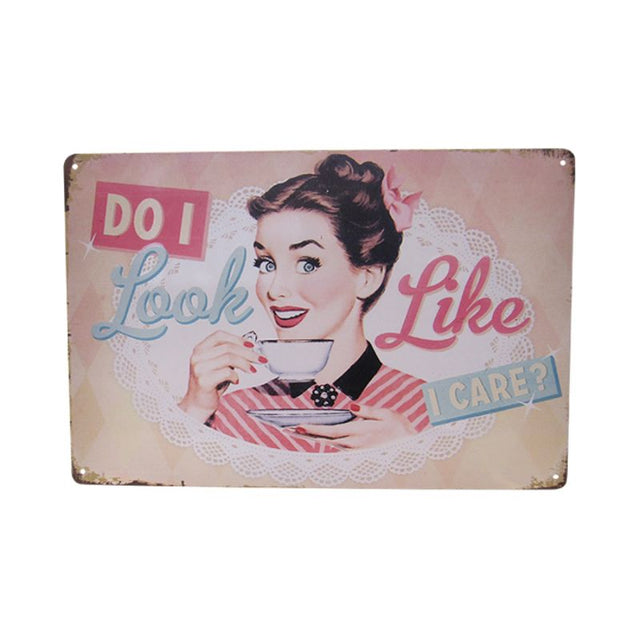 Colorful retro tin art sign measuring 30cm x 20cm, perfect for adding charm to any indoor or outdoor space.