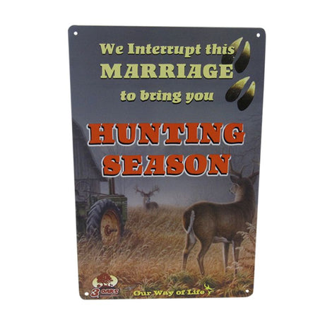 30cm quirky tin wall art sign titled 'Marriage Hunting', ideal for vintage decor enthusiasts.
