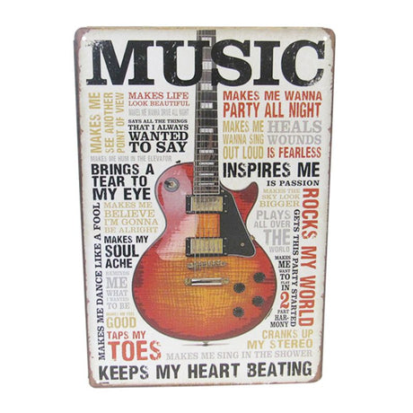 Retro 30cm metal wall decor featuring musical elements, perfect for music lovers' spaces.