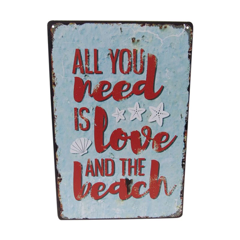Retro tin art sign featuring beach-themed design, perfect for coastal decor, measuring 30cm x 20cm.