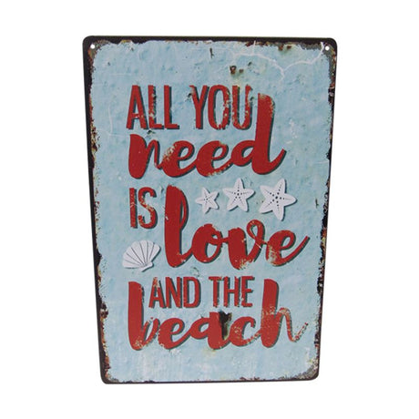 Retro tin art sign featuring beach-themed design, perfect for coastal decor, measuring 30cm x 20cm.