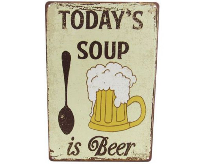 Retro metal sign featuring vibrant beer-themed art, ideal for home bars and man caves, measuring 30cm x 20cm.