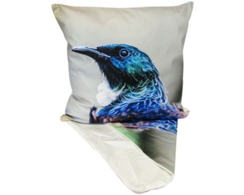Tui Cushion Cover featuring a vibrant Tui bird design, 44cm x 44cm, perfect for enhancing home decor.