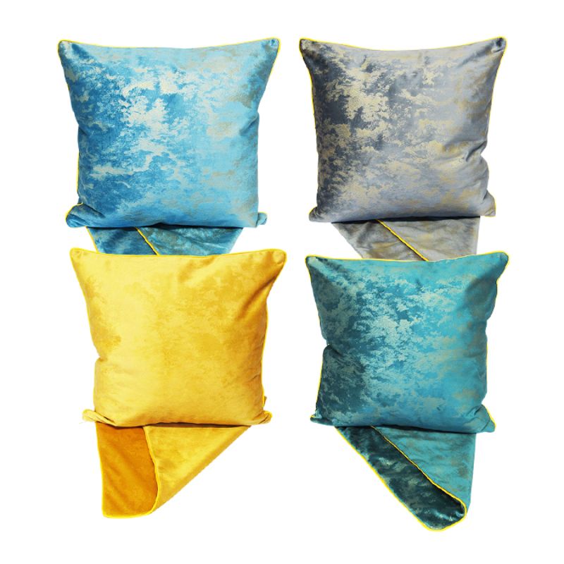 Set of 4 assorted satin cushion covers in Misty Piped design, each 44cm x 44cm.