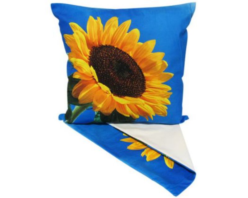 Vibrant sunflower cushion cover measuring 44cm x 44cm, perfect for enhancing any living space with summer charm.