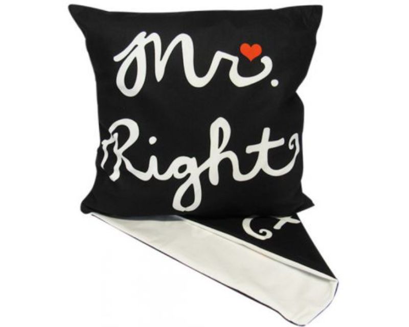 Whimsical 'Mr Right' cushion cover, 44cm, durable fabric, perfect for adding charm to any seating area.