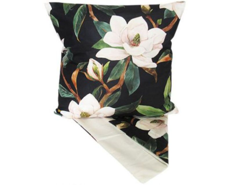 Elegant white lotus design cushion cover, 44x44 cm, perfect for enhancing comfort and style in any room.