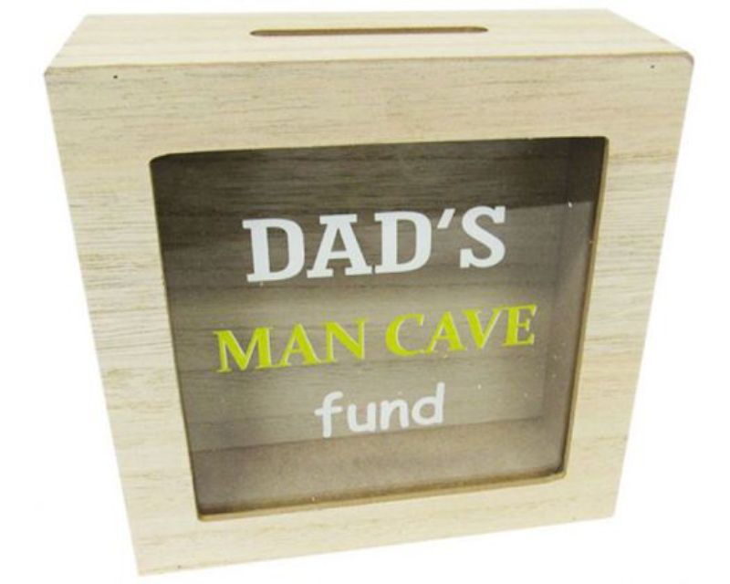 Stylish Dad's Man Cave Fund Money Box for saving coins, perfect gift for any dad's man cave decor.