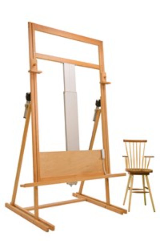 Premium solid beech wood easel for large canvases, adjustable height and angles, perfect for professional artists.