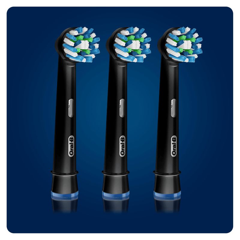 Oral-B CROSS ACTION Black replacement toothbrush heads with angled bristles for deep cleaning and plaque removal (3pk).
