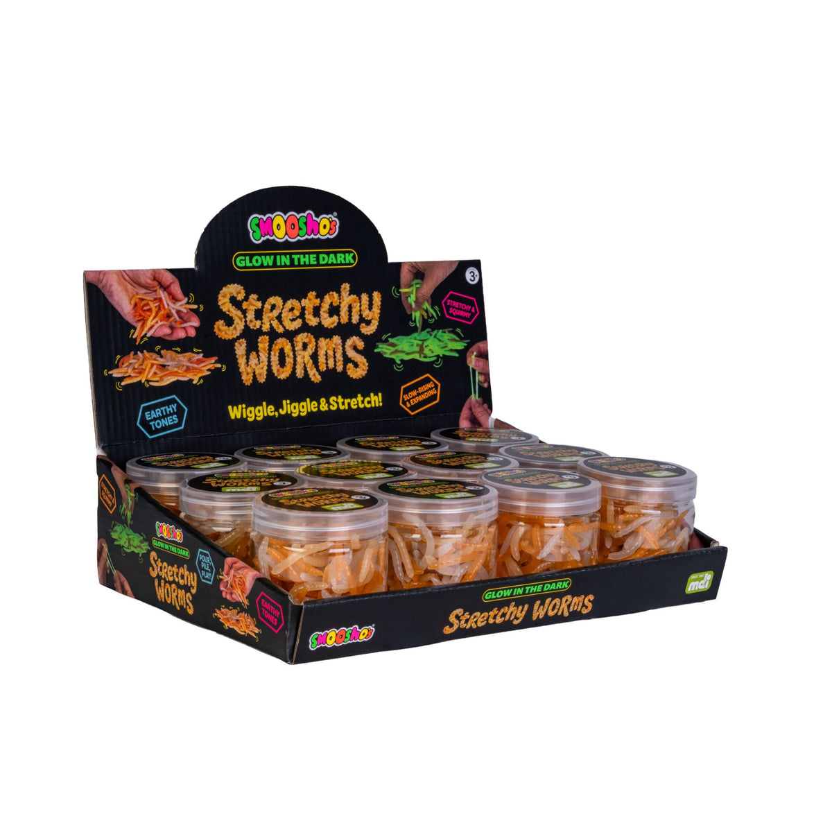 Glow in the Dark Stretchy Worm Fidget Toy - Pack of 12