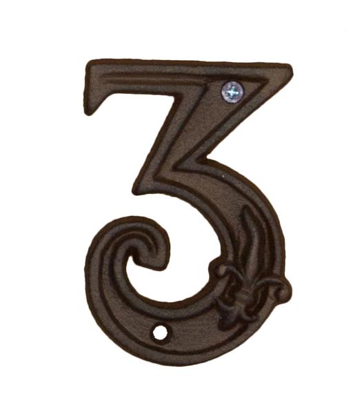Letter Box Numbers - House Number - '3' (Iron)