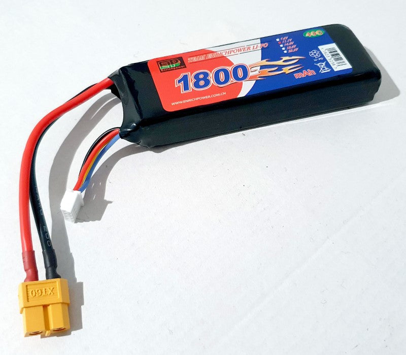 High-performance Li-Po battery 11.1V 1800mAh 40C with XT60 connector, ideal for RC and drone enthusiasts.