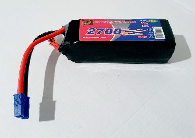 Li-Po 14.8V 2700mAh 40C EC3 battery for RC drones, cars, and planes; lightweight, high discharge rate, and reliable connections.