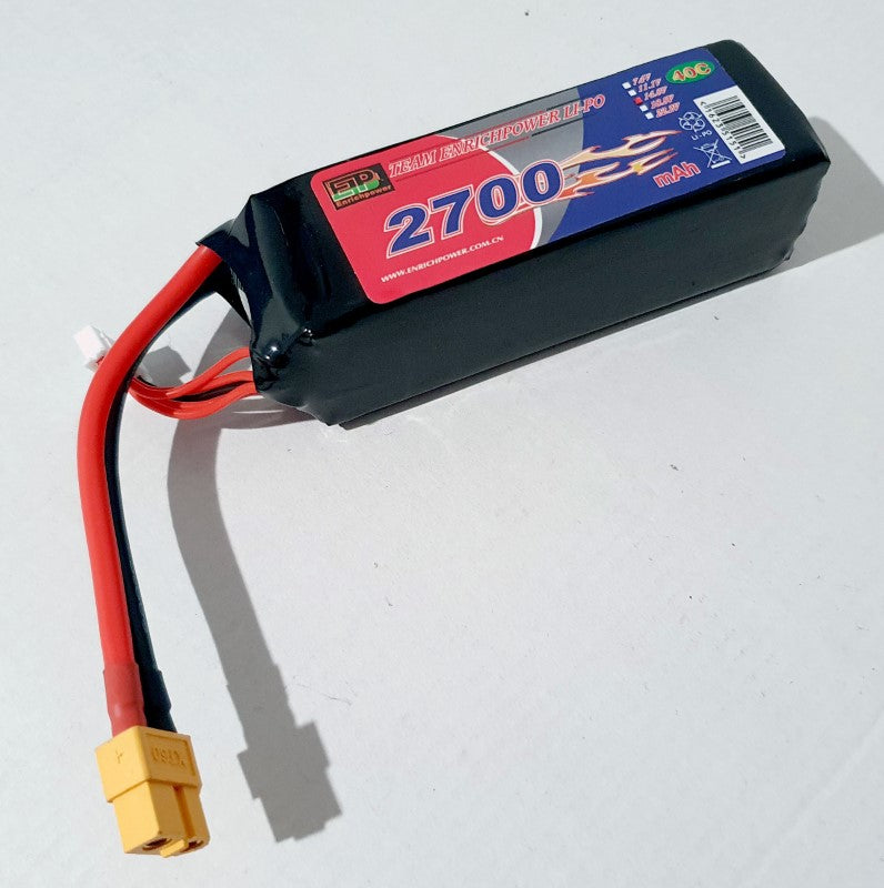 High-performance 14.8V Li-Po battery with 2700mAh capacity and 40C discharge rate, featuring a secure XT60 connector.