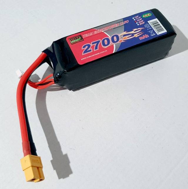 High-performance 14.8V Li-Po battery with 2700mAh capacity and 40C discharge rate, featuring a secure XT60 connector.