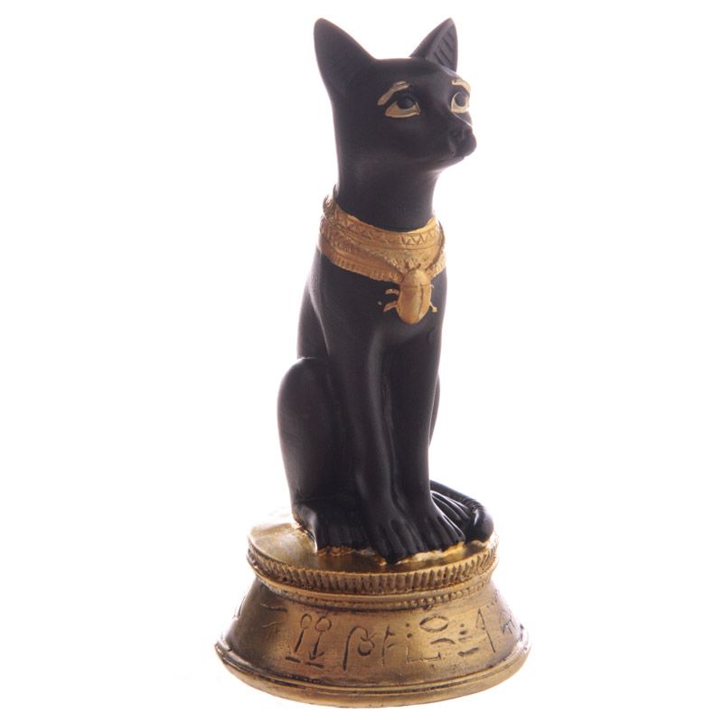 Black & Gold Bastet Wearing Scarab Necklace - Set of 6