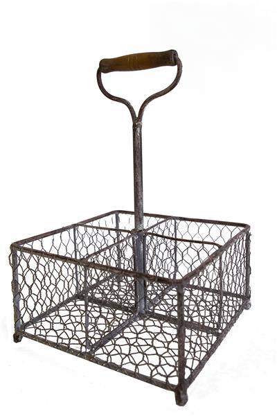 Cutlery Holder - Grey Metal with Wooden Handle - 20 x 20cm