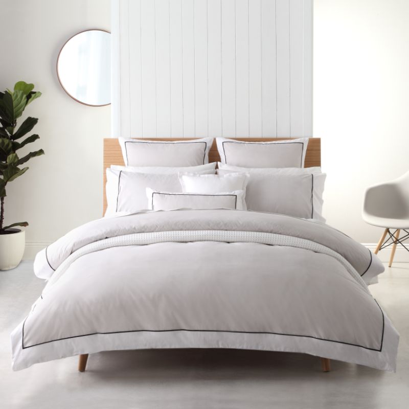 Queen duvet cover set in Essex Pewter with herringbone pattern, includes duvet cover and 2 pillowcases for elegant bedding.