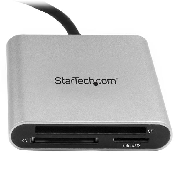 USB 3.0 Multi-Card Reader/Writer with USB-C for fast data transfer of SD, microSD, and CompactFlash cards.