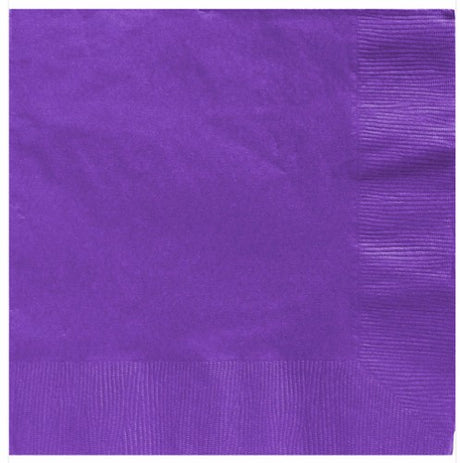 Vibrant purple 2-ply beverage napkins, 25cm x 25cm, pack of 20, perfect for elegant events and everyday use.