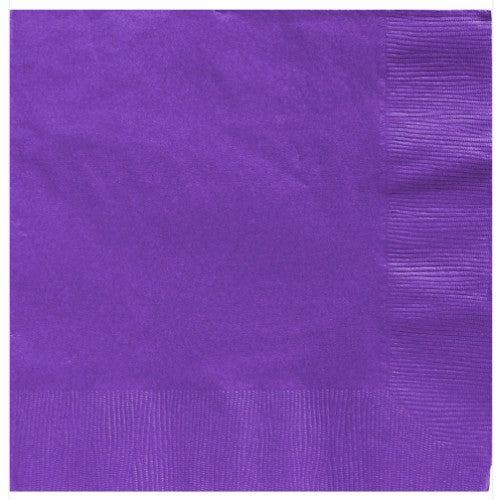 Vibrant purple 2-ply beverage napkins, 25cm x 25cm, pack of 20, perfect for elegant events and everyday use.