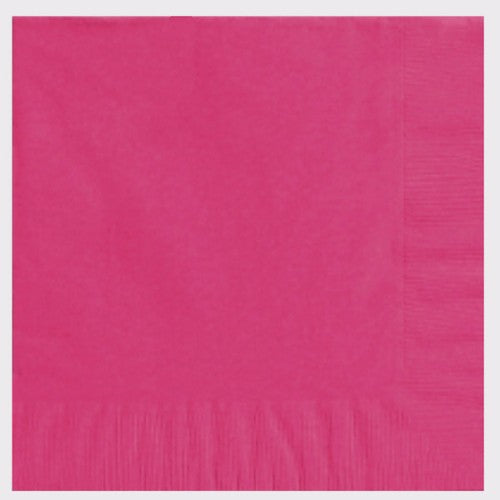 Vibrant magenta 2-ply beverage napkins, 25cm x 25cm, pack of 20, perfect for stylish events and easy cleanup.