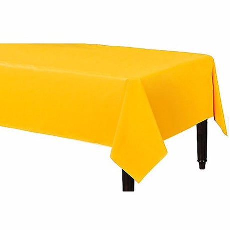Bright yellow rectangle plastic table cover, 137cm x 274cm, perfect for festive gatherings and easy clean-up.