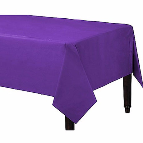 Vibrant purple rectangular plastic tablecover, 137cm x 274cm, ideal for protection and style at any gathering.