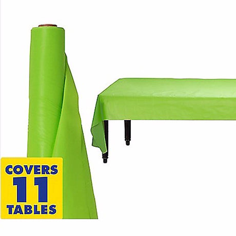 Kiwi lime green plastic tablecover roll, 1.22m x 30.48m, ideal for 12 banquet tables.