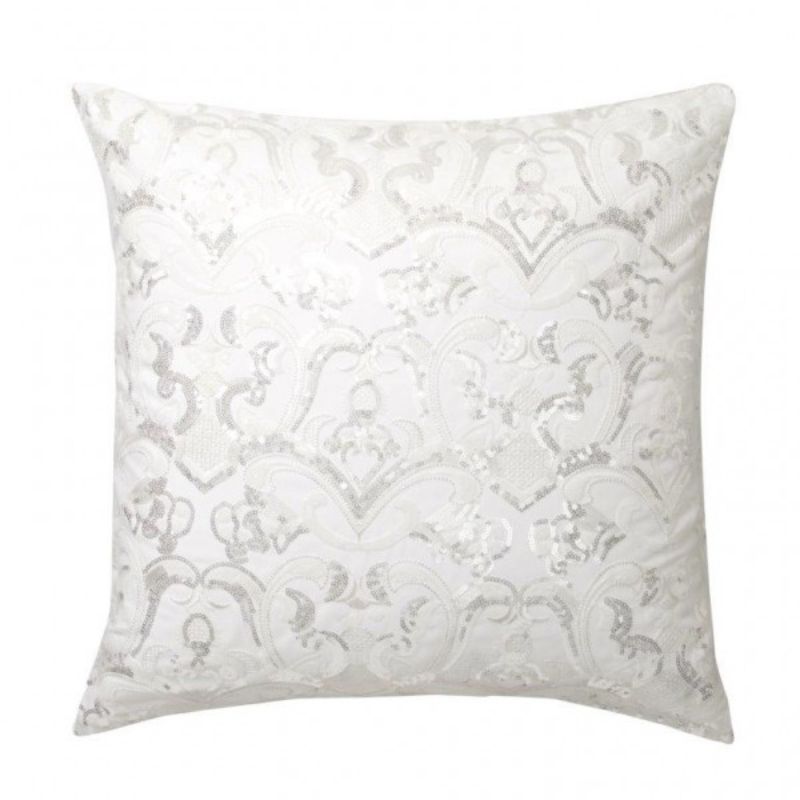 Elegant European pillowcase in white with shimmering sequins, perfect for luxurious bedroom decor.