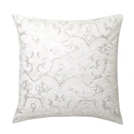 Elegant European pillowcase in white with shimmering sequins, perfect for luxurious bedroom decor.