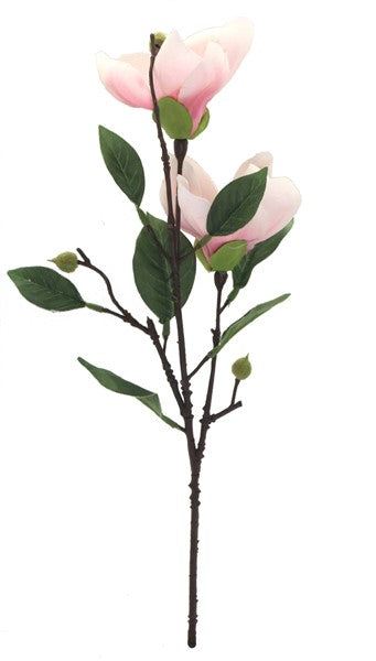 Light pink artificial magnolia branch with two stems, 42cmH, perfect for home decor and floral arrangements.
