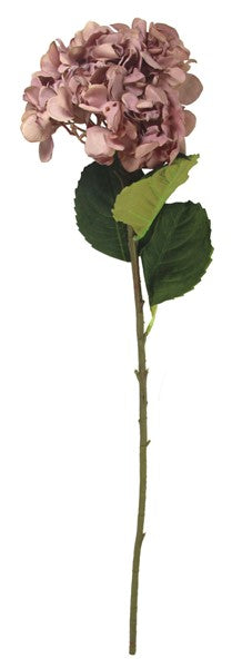 Lifelike smoky pink hydrangea stem, 75cmH, perfect for elegant home decor and floral arrangements.