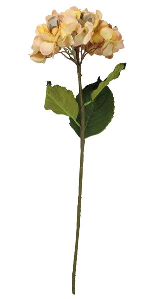 Lifelike 75cm yellow hydrangea stem for vibrant home decor and floral arrangements.