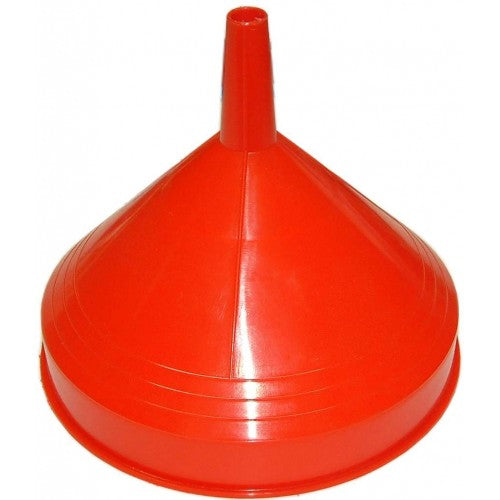 Medium 165mm plastic funnel with lip for precise pouring, ideal for sauces, oils, and paints, minimizing spills.