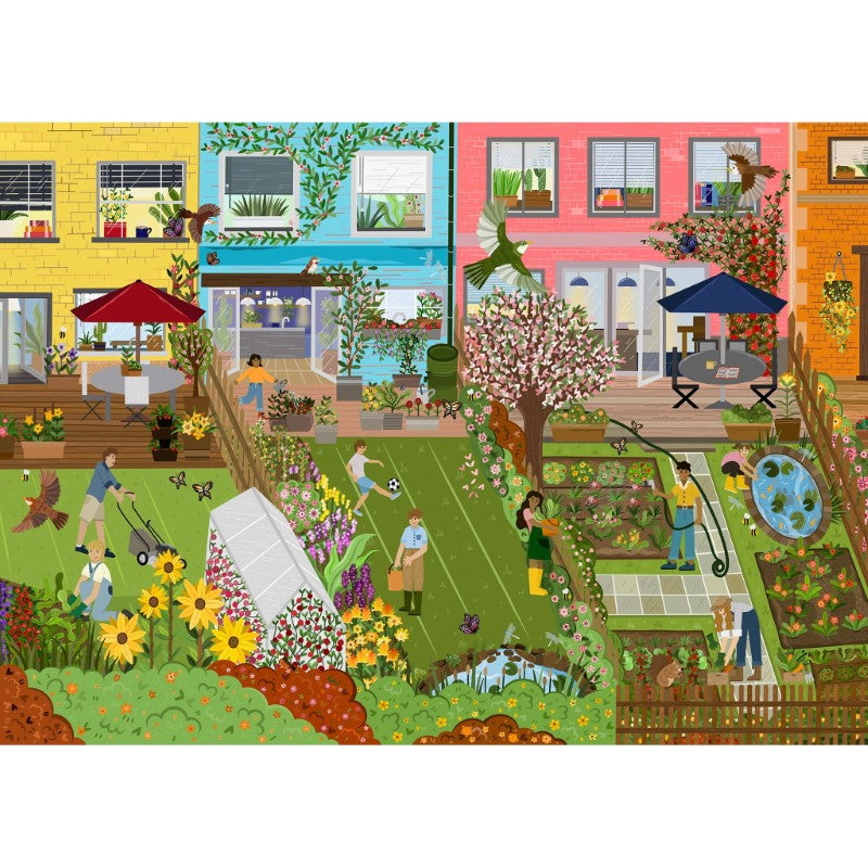 Gibsons Garden Life 1000PC jigsaw puzzle featuring a vibrant spring garden scene by artist Bethany Lord.