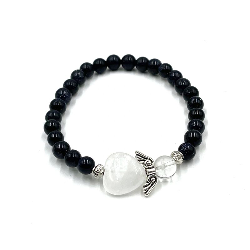 Bracelet - Blue Goldstone Crystal Heart Guardian Angel