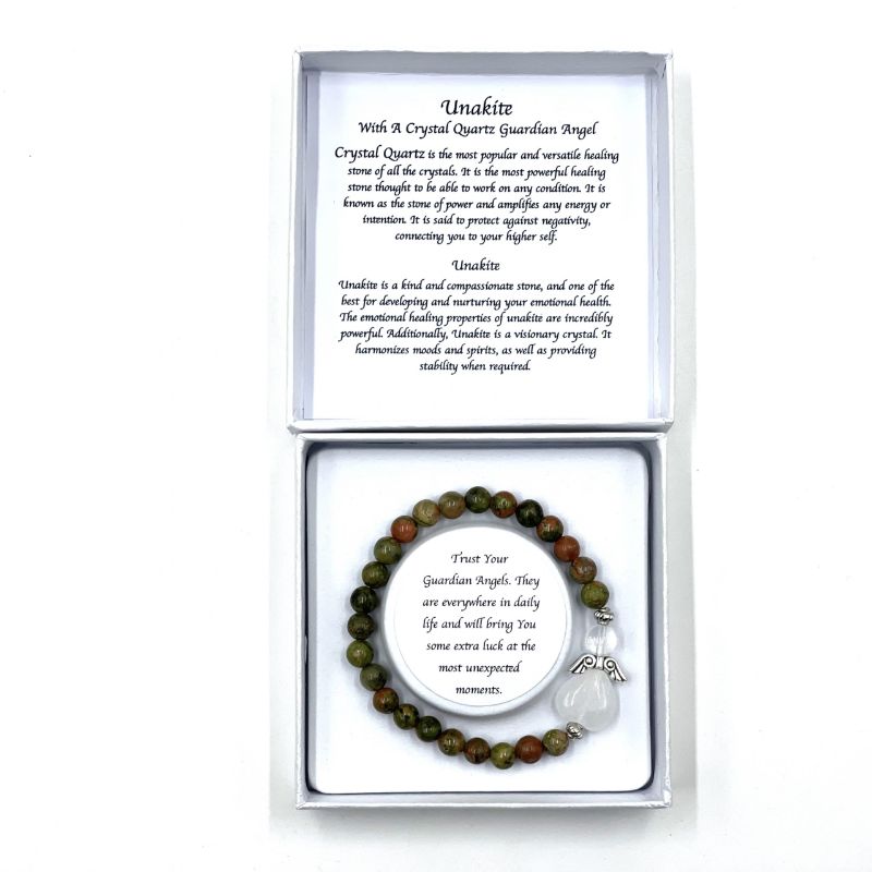 Bracelet - Unakite Crystal Heart Guardian Angel