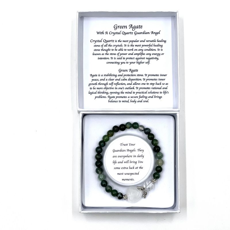 Bracelet - Moss Agate Crystal Heart Guardian Angel