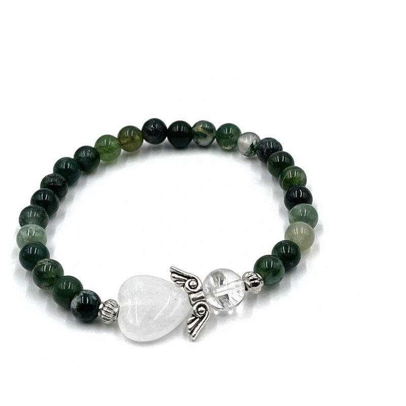 Bracelet - Moss Agate Crystal Heart Guardian Angel