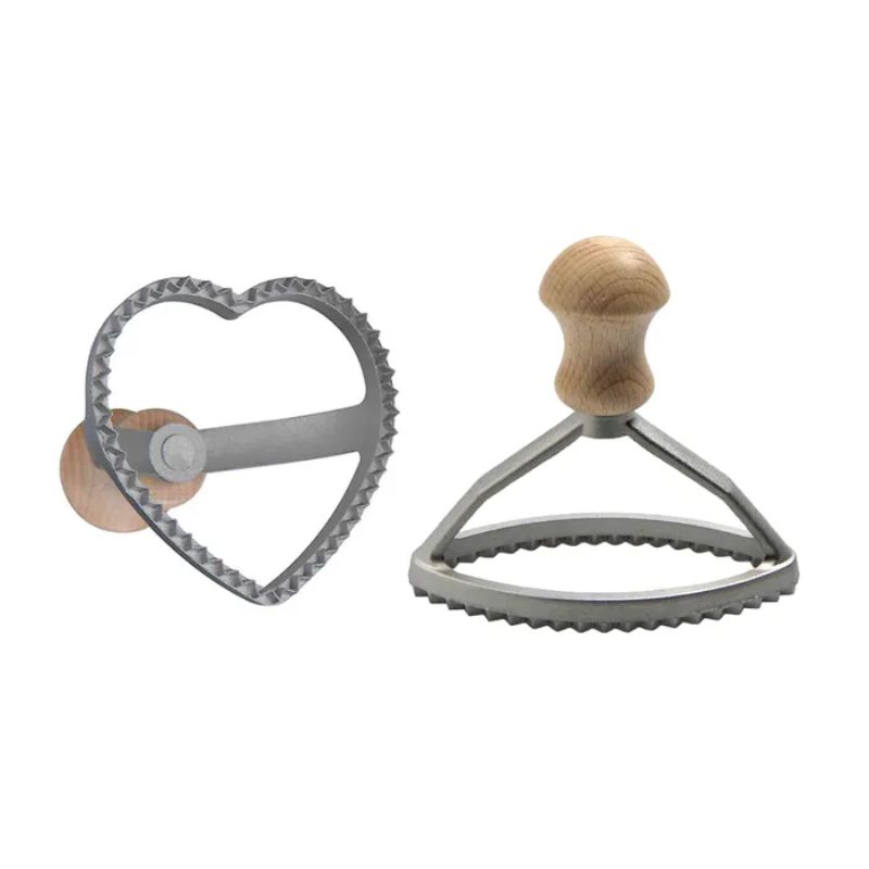 Pasta Stamps Set featuring oval and heart cutters, ideal for shaping pasta and biscuits, made in Italy.