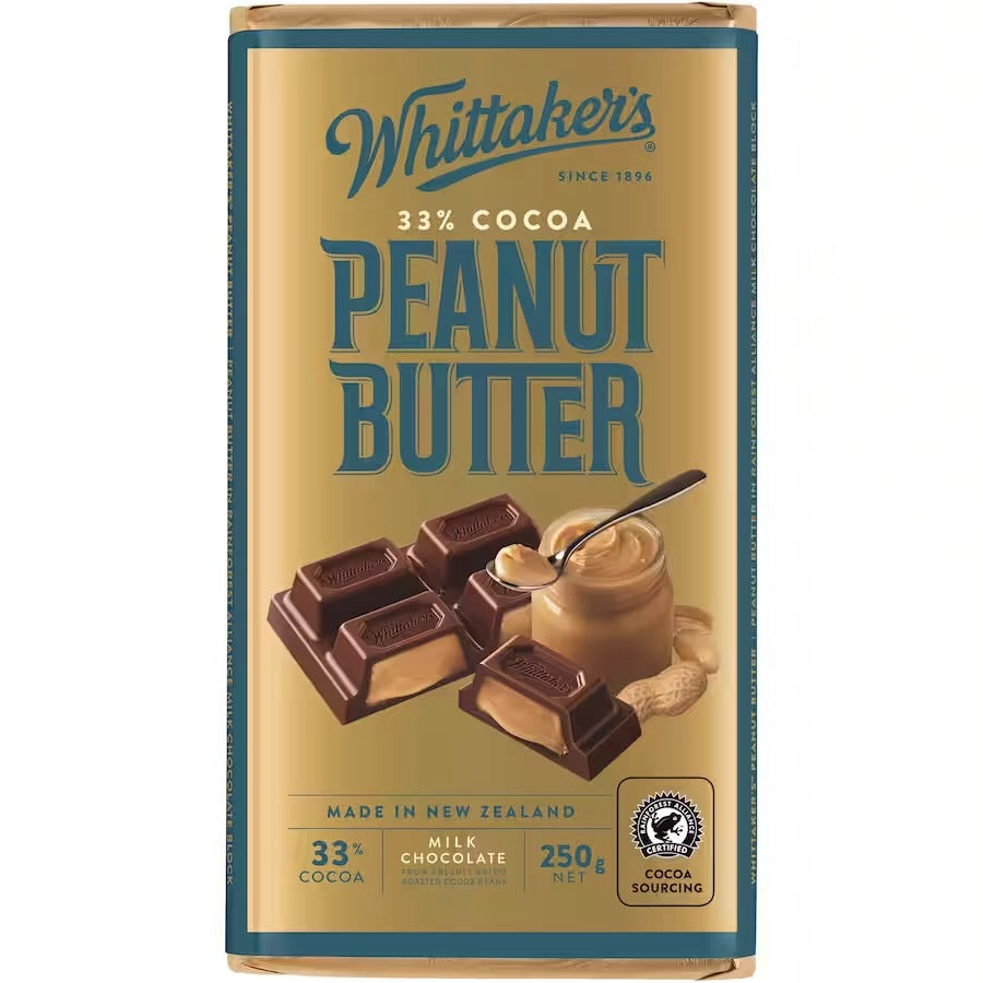 Whittaker's Chocolate Block 33% Cocoa Peanut Butter 250g - Carton of 12