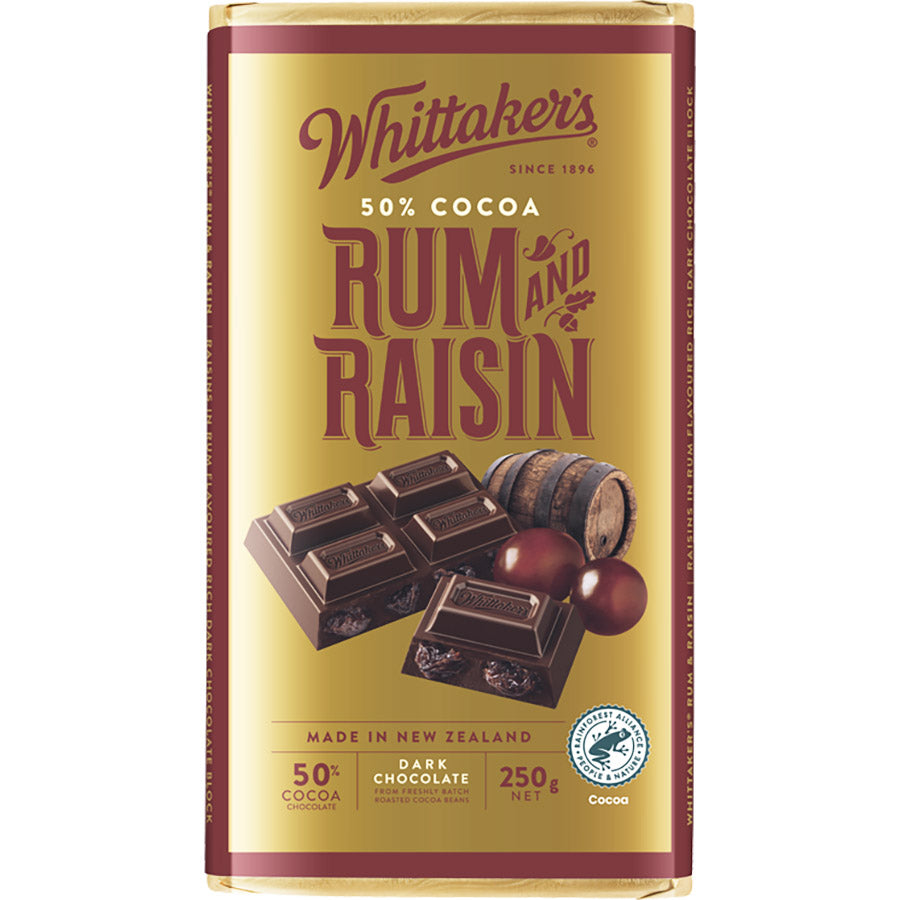 Whittakers Block Rum and Raisin 250g - Carton of 12