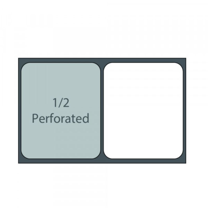 Perforated 1/2 gastronorm pan made of durable stainless steel for roasting, grilling, and steaming with optimal drainage.